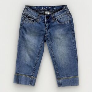 Industrial Cotton Capri Jeans Womens 3 Blue Denim Cotton Stretch Ankle Button
